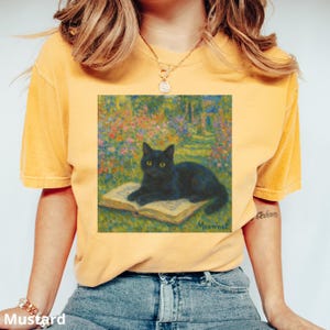 Monet Cat Shirt, 100% Cotton Comfort Colors® Impressionist Cat Art Tee, Vintage Art Black Cat  T-Shirt, Gift for Cat Lover, Art Lover TShirt
