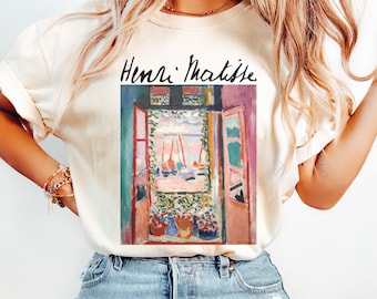 Chemise Matisse 100 % coton, T-shirt Collioure fenêtre ouverte, célèbre tableau graphique, cadeau pour artiste ou professeur d'art, T-shirt artistique beaux-arts