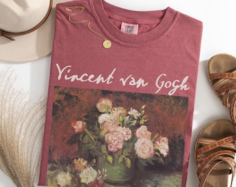 100% Cotton Van Gogh Shirt, Comfort Colors® Art Shirt, Peonies and Roses T-Shirt for Women, Floral Art Lover Tee, Art Teacher Gift for Her