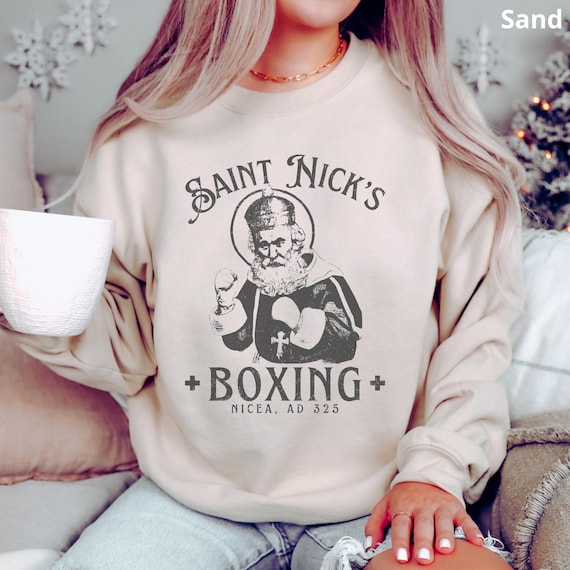 Funny Christmas Sweatshirt, Saint Nick's Boxing Club Unisex Crewneck Pullover, Saint Nicholas Reformed Christian Sweater, Gift for Pastor