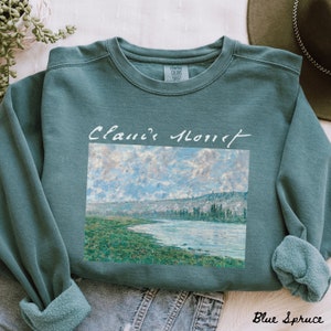 Monet Comfort Colors Sweatshirt, Art Lover Gift, Claude Monet's Seine at Vétheuil Unisex Crewneck Pullover, Artful Apparel for Artist