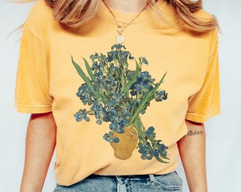 100% Cotton Van Gogh Shirt, Comfort Colors® Irises Painting Unisex T-Shirt, Floral Art Lover Tee for Gardener, Art Teacher Gift for Her