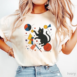 Kandinsky Cat Shirt, Comfort Colors® Black Cat T-Shirt, Artful Cat TShirt, Quirky Art T-Shirt, Cute Cat Shirts for Her, Funny Cat Lover Gift