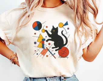 Kandinsky Cat Shirt, Comfort Colors® Black Cat T-Shirt, Artful Cat TShirt, Quirky Art T-Shirt, Cute Cat Shirts for Her, Funny Cat Lover Gift