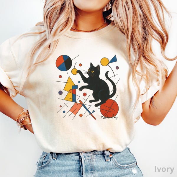 Kandinsky Cat Art Comfort Colors T-Shirt, Quirky Graphic Tee