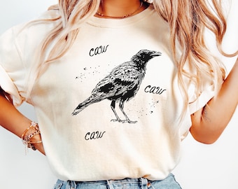 Crow Shirt, 100% Cotton Comfort Colors® Moonlit Raven TShirt, Nature-Inspired Gothic Shirt, Autumn Aesthetic Bird Lover Gift, Cute Raven Tee