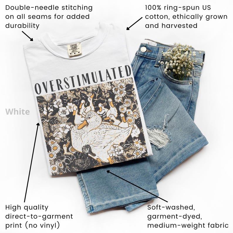 Overstimulated Mama Duck Shirt, 100% Cotton Comfort Colors® Farm Animal Graphic Tee, Homeschool Mom Life Tee, Cottagecore Mother's Day Gift White