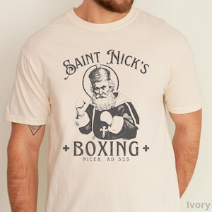 Funny Christmas Shirt, 100% Cotton Comfort Colors® Saint Nick&#39;s Boxing Club Unisex T-Shirt, Saint Nicholas Xmas Tee, Reformed Christian GIft