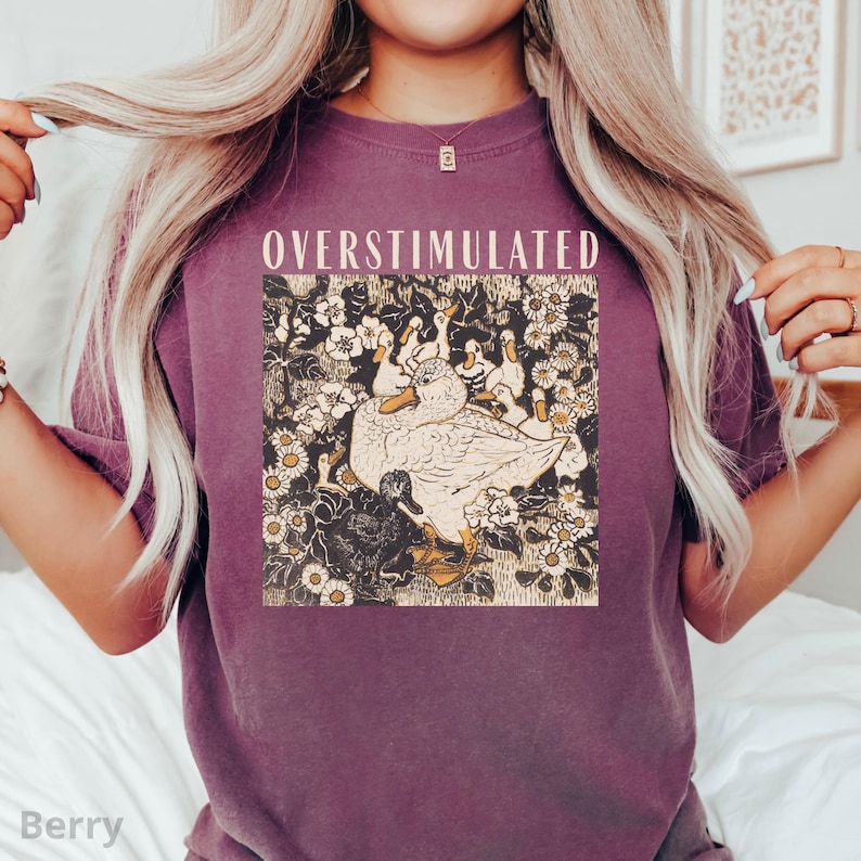 Overstimulated Mama Duck Shirt, 100% Cotton Comfort Colors® Farm Animal Graphic Tee, Homeschool Mom Life Tee, Cottagecore Mother's Day Gift Berry