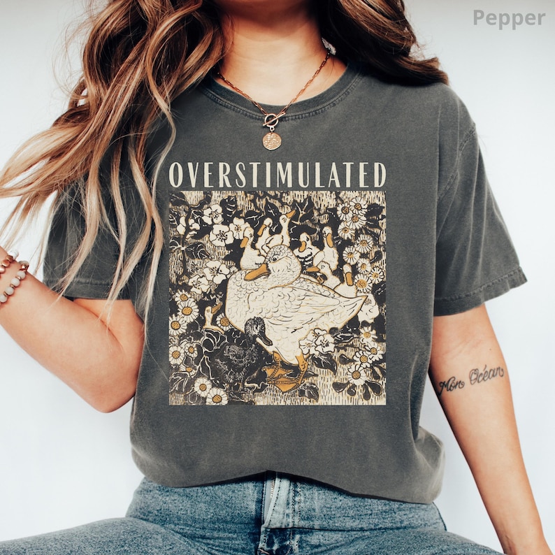 Overstimulated Mama Duck Shirt, 100% Cotton Comfort Colors® Farm Animal Graphic Tee, Homeschool Mom Life Tee, Cottagecore Mother's Day Gift Pepper