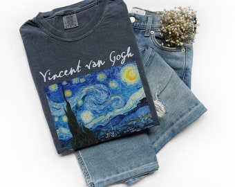 Chemise Van Gogh 100 % coton, t-shirt esthétique nuit étoilée, t-shirt d'art classique cadeau pour professeur d'art, amateur d'art, t-shirt fan de Van Gogh