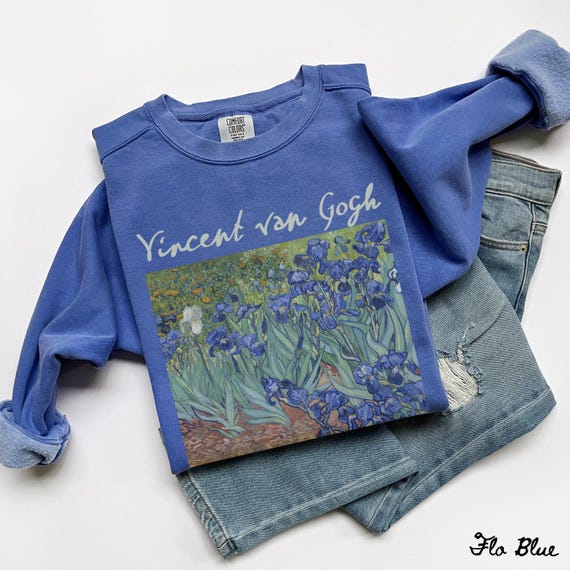 Van Gogh Sweatshirt, Vincent Van Gogh Irises Comfort Colors Crewneck Sweatshirt, Classic Vintage Art Pullover, Artist GIft, Art Teacher Gift
