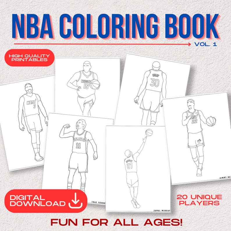 NBA Basketball Coloring Book Vol. 1 - 20 High Quality Printable Pages ...
