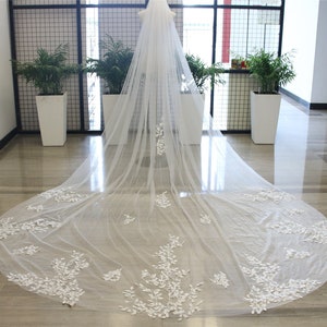 Leaves Applique Lace Bridal Veil Cathedral Veil Floral Veil with Comb Wedding Veil Lace Wedding Veil Classical Bridal Veil Soft Tulle Veil