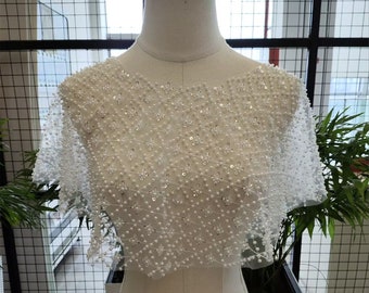 Gorgeous sequined wrap/exquisite heavy work sequined cover/beautiful beaded wrap/tulle bridal shawl/short dress cover/romantic bridal cover