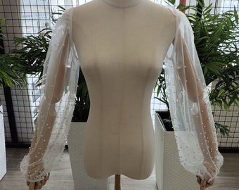 Manches de mariage ivoire, Manches de mariage avec perles, Manches en tulle doux, Manches de mariée pour mariée, Manches délicates avec bretelles, Manches en tulle