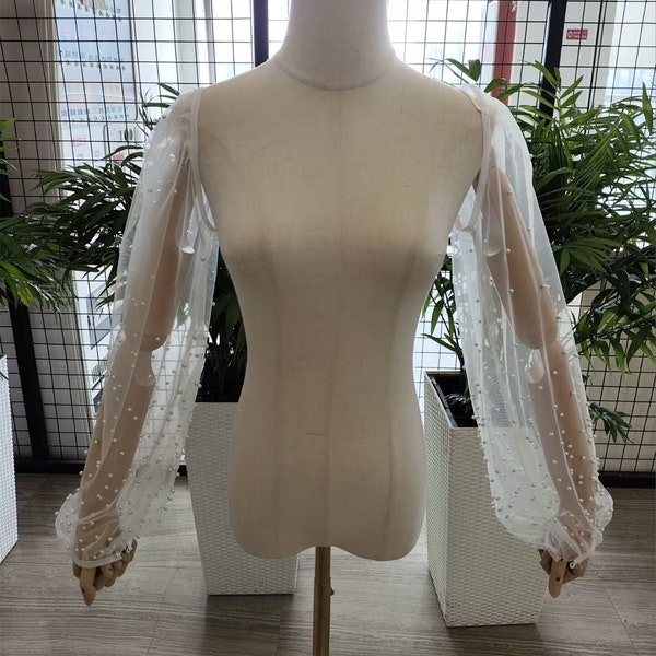 Manches de mariage ivoire, Manches de mariage avec perles, Manches en tulle doux, Manches de mariée pour mariée, Manches délicates avec bretelles, Manches en tulle