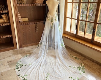 Romantic Floral Lace Detachable Wedding Train, Single Layer Bridal Train Overlay, Elegant Bridal Wedding Skirt Train