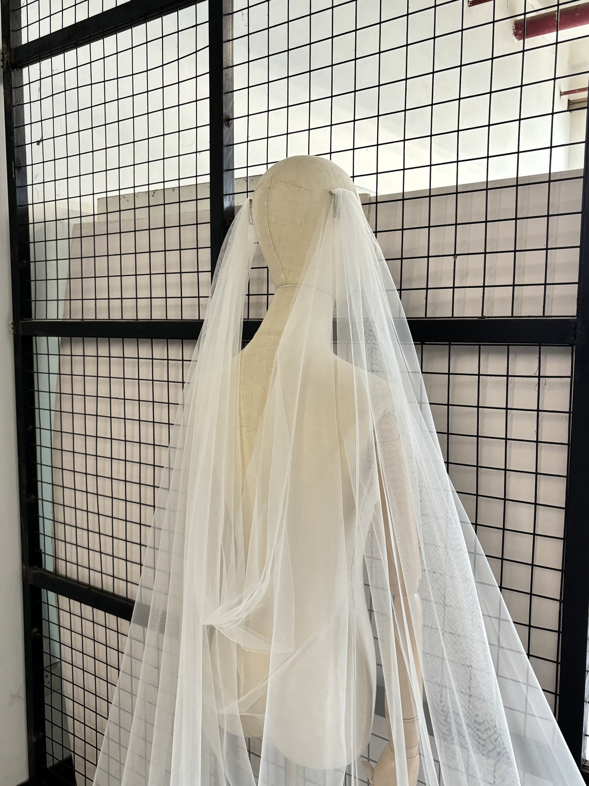 Vintage floor length wedding vail lime in lace head clip 2 layers - stunning! Two Clip Veil - Etsy main image 4
