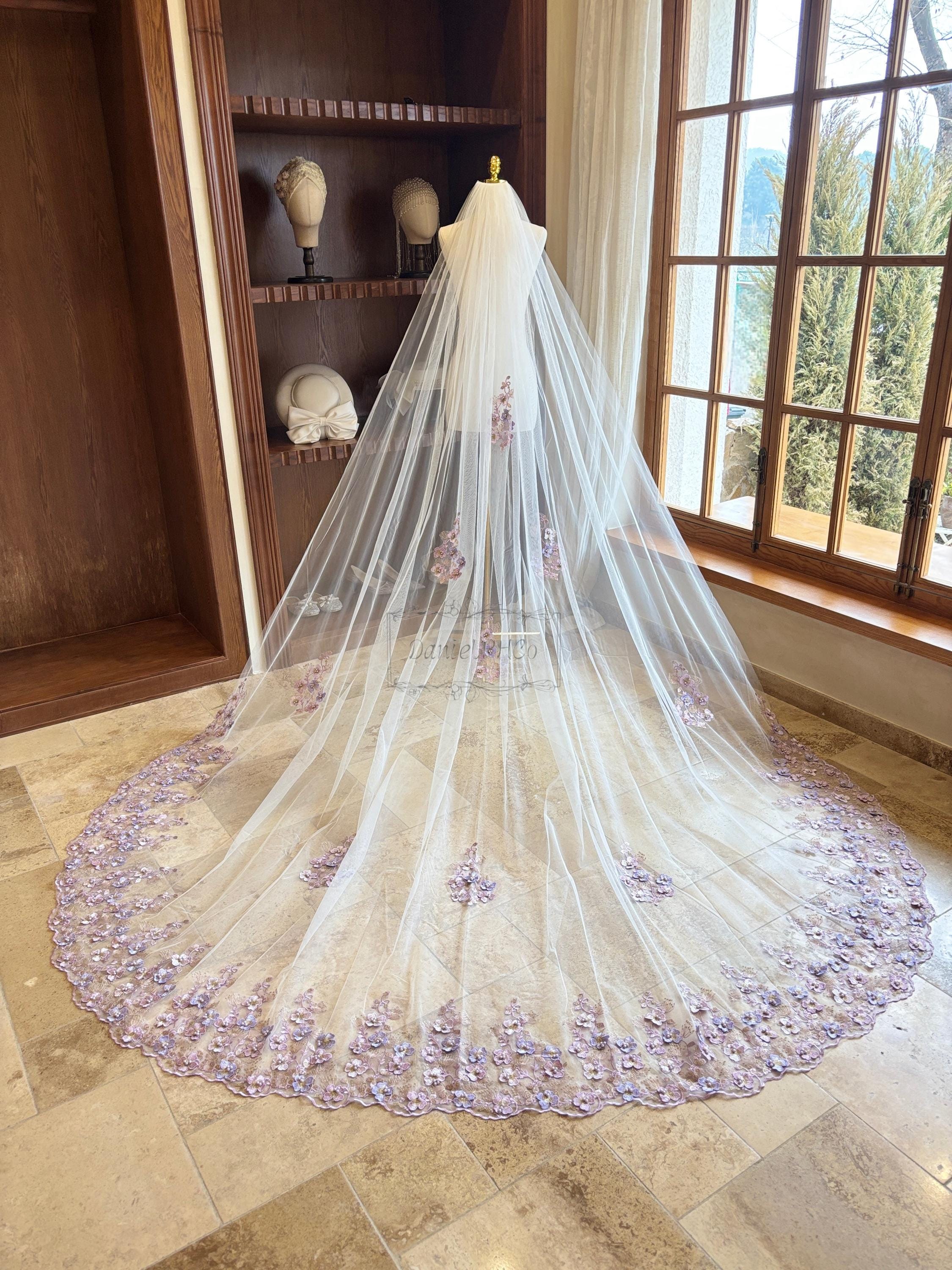 Fiorenza Veil Cathedral Cathedral train veil, bridal floral veil - Floral  main image 4