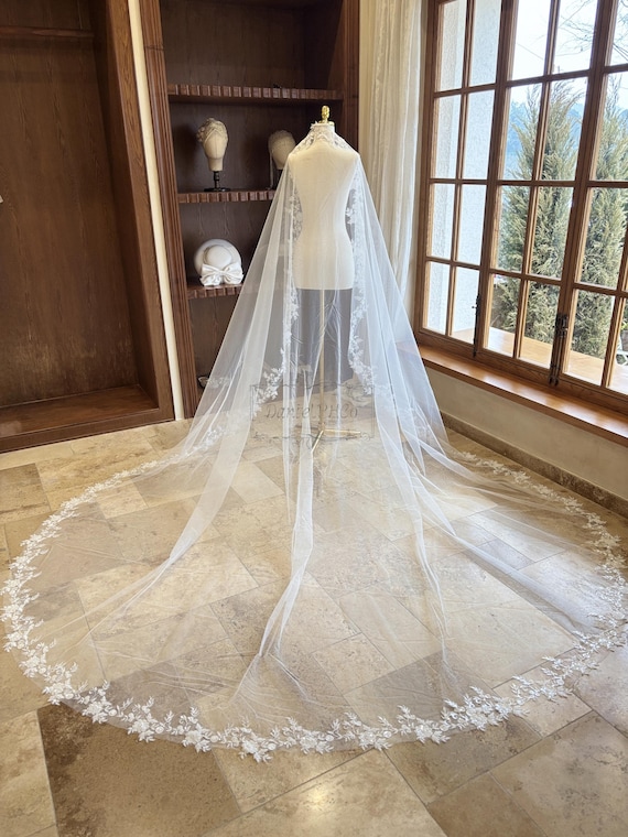 Bridal Bead Trimmed Comb Veil Mid- Length Clear Beaded-Edge Mid-Length Veil | David main image 2