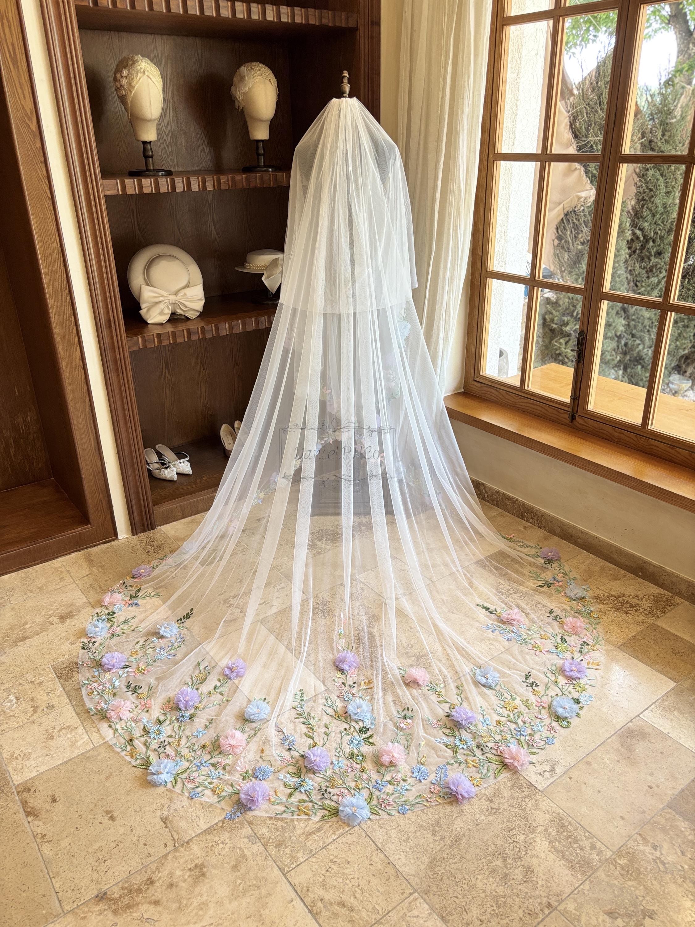 Blue Floral Veil With Blusher - Etsy display picture 3