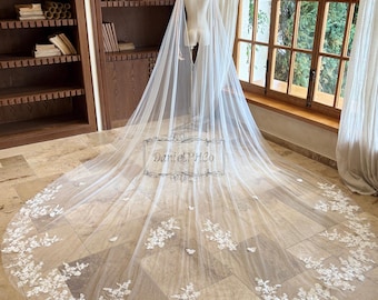 Elegant Bridal Wedding Cape with Pins, Floral Lace Cape Veil, V Back Cathedral Cape, Lace Shoulder Bridal Cape, Custom Handmade Lace Cape