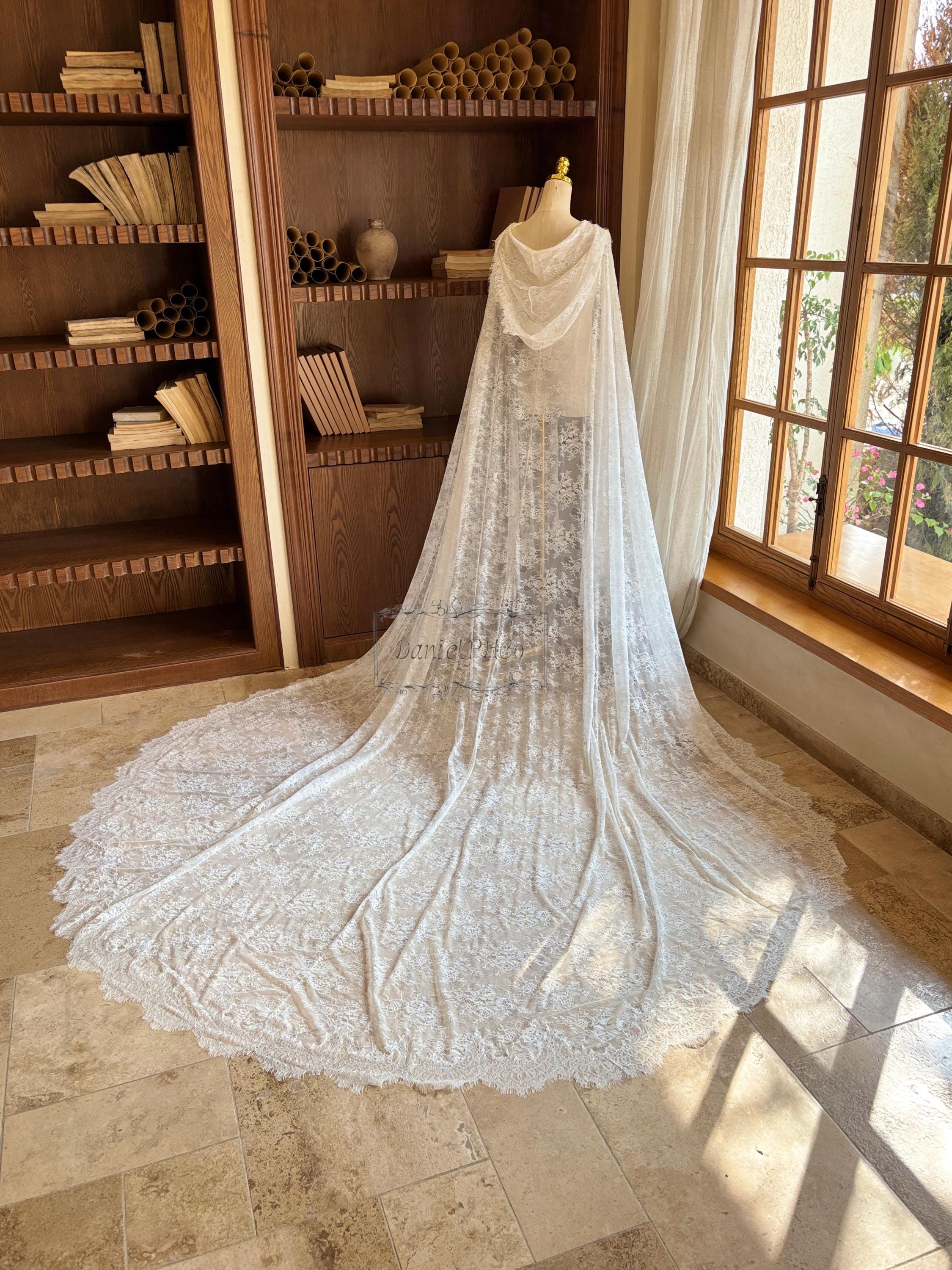 Vintage Lace Hooded Wedding Cape, Floral Lace Cathedral  display picture 2