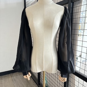 Elegant black chiffon sleeves/ long loose sleeves with buttons/ custom colour size sleeves/ special design sleeves/ ivory chiffon sleeves