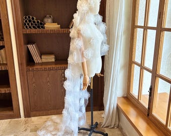 Sparkly Glitter Flower Mantilla Wedding Veil, Floral Bridal Drop Veil, Romantic Long Veil, Elegant Wedding Accessory