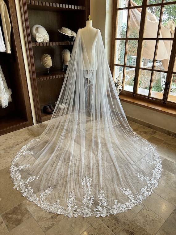 Voile de cape de mariee avec epingles cape de mariage en dentelle florale voile de cape
