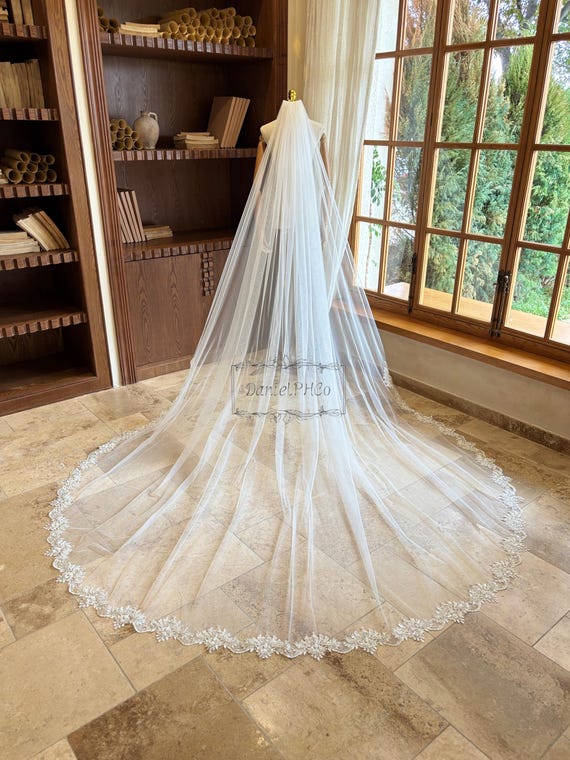 Elegant White Bridal Veil Cathedral Beaded Beaded Long Royal Cathedral Wedding Veil CHARLOTTE | EDEN  main image 4