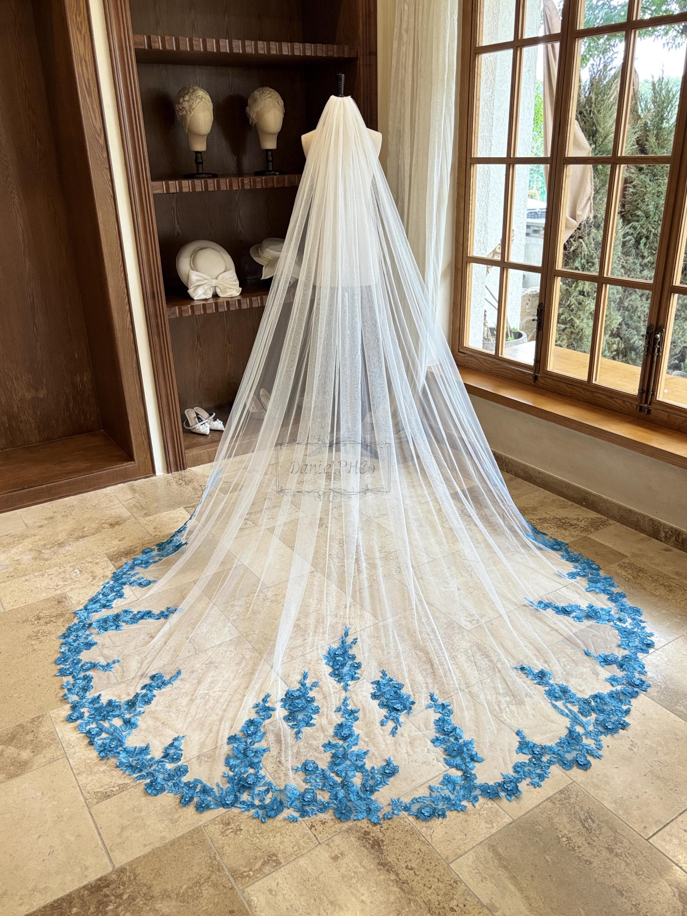 Hand made blue flower veil - never worn! Light Blue Wildflower (limited edition) | Floral Wedding  main image 4
