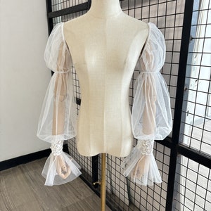 Fairy Bridal sleeves, soft tulle wedding sleeves, long puffed sleeves, vintage lace sleeves custom colour sleeves, minimalist bridal sleeve