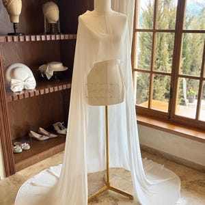 Long Bridal Chiffon Cape, Minimalist Wedding Cape, Simple Bridal Cover Up, Soft Chiffon Wrap, Bridal Separates, Ivory/ White/ Black Cape