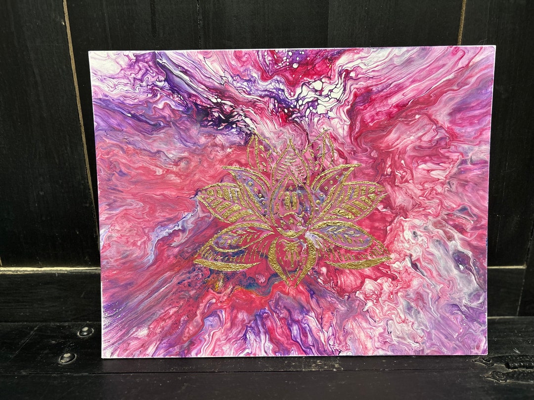 9x12 Acrylic Paint Pour on Canvas Panel With Gold Leaf Etsy