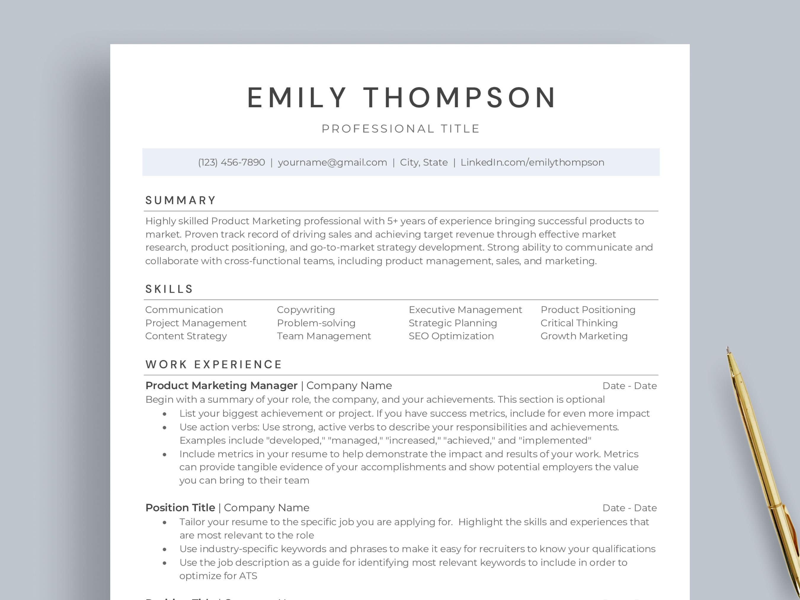 Resume Template Google Docs, Word, and Pages, 1 & 2 Page, CV Template ...