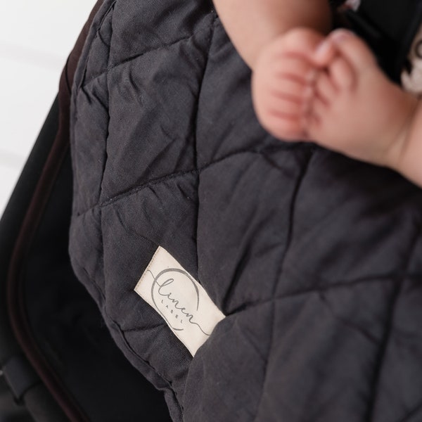 Charcoal & natural reversible - Pure Linen Universal Soft Stroller Pram Liner Baby Cushion | Perfect Baby Shower, Birthday Gift for New mum