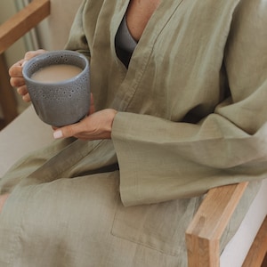 100% French Linen - Soft Sage -Vintage Lightweight Linen Kimono Robes Pyjamas, Homewear | Birthday Gift for Family, Friends, Dressing Gown