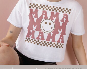 Mama Mom Smiley Face SVG | Checkerboard Design Cut File (Digital Download)