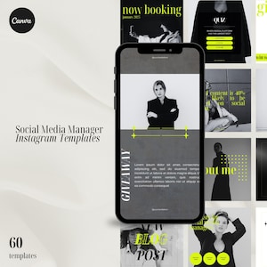 Plantilla Canva Instagram para administradores de redes sociales / Marca mínima y audaz / Plantillas de redes sociales / Plantillas IG / Plantilla de neón