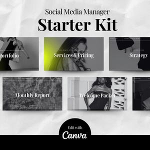 Kit de inicio para administradores de redes sociales / Marca minimalista y audaz / Plantillas Canva para redes sociales / Plantillas IG / Plantilla neón / Propuesta