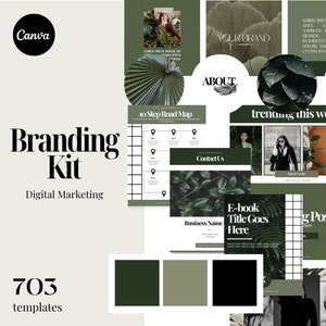 Branding Kit Template Green Aesthetic | Branding Package Template | DIY Digital Marketing Branding | Small Business Online Branding Canva