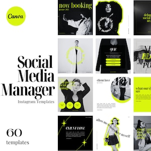 Plantilla Canva Instagram para administradores de redes sociales / Marca mínima y audaz / Plantillas de redes sociales / Plantillas IG / Plantilla de neón