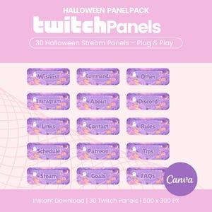 Twitch Panels for Streamers 30 Pastel Halloween Ghost Panels | Kawaii Twitch Overlay Set | Cute Stream Panel Pack | Editable Canva Template