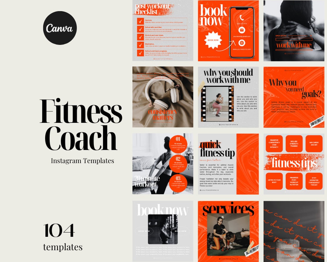 Fitness Coach Instagram Post Templates: Canva Social Media (104 Total ...