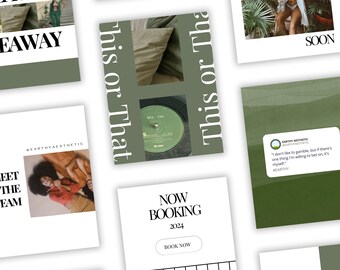 Modelli Instagram verde terroso: post, storie, reel (Canva)