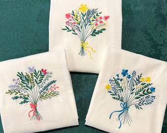 Summer Bouquets Machine Embroidered Flour Sack Tea Kitchen Towels by Groversgarden