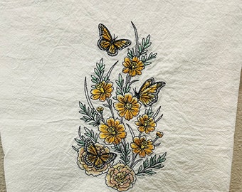 Daffodils & Monarchs Garden Spray Flour Sack Cotton Dishtowel by Groversgarden