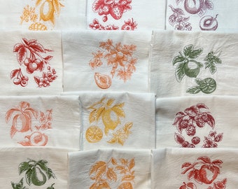 Fruit Botanicals Toile Machine Embroidered Flour Sack Tea Kitchen Towels by Groversgarden